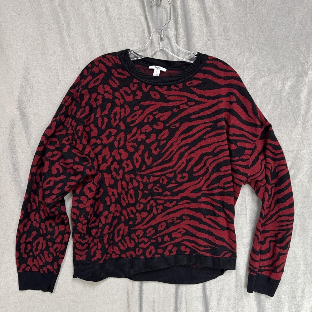 Bar III Sweater Womens XL Black Red Animal‎ Print Crewneck Cotton Rayon